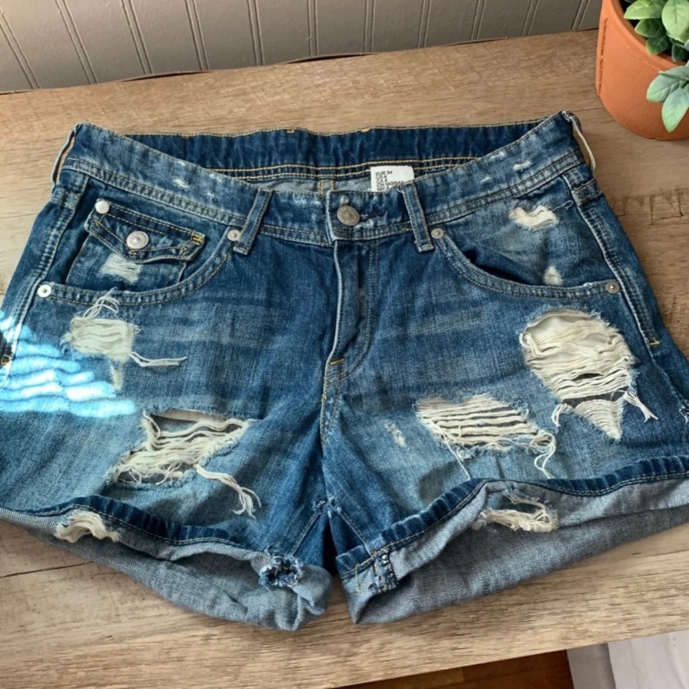 Distressed jean shorts
